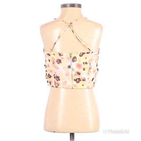 GIANNI BINI Floral Chiffon Spaghetti Strap Crop Top Tank Tie Front Cream XS - Picture 4 of 11